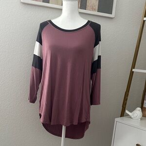 Maurices Mauve and Dark Gray Long 3/4 Sleeve Baseball Top